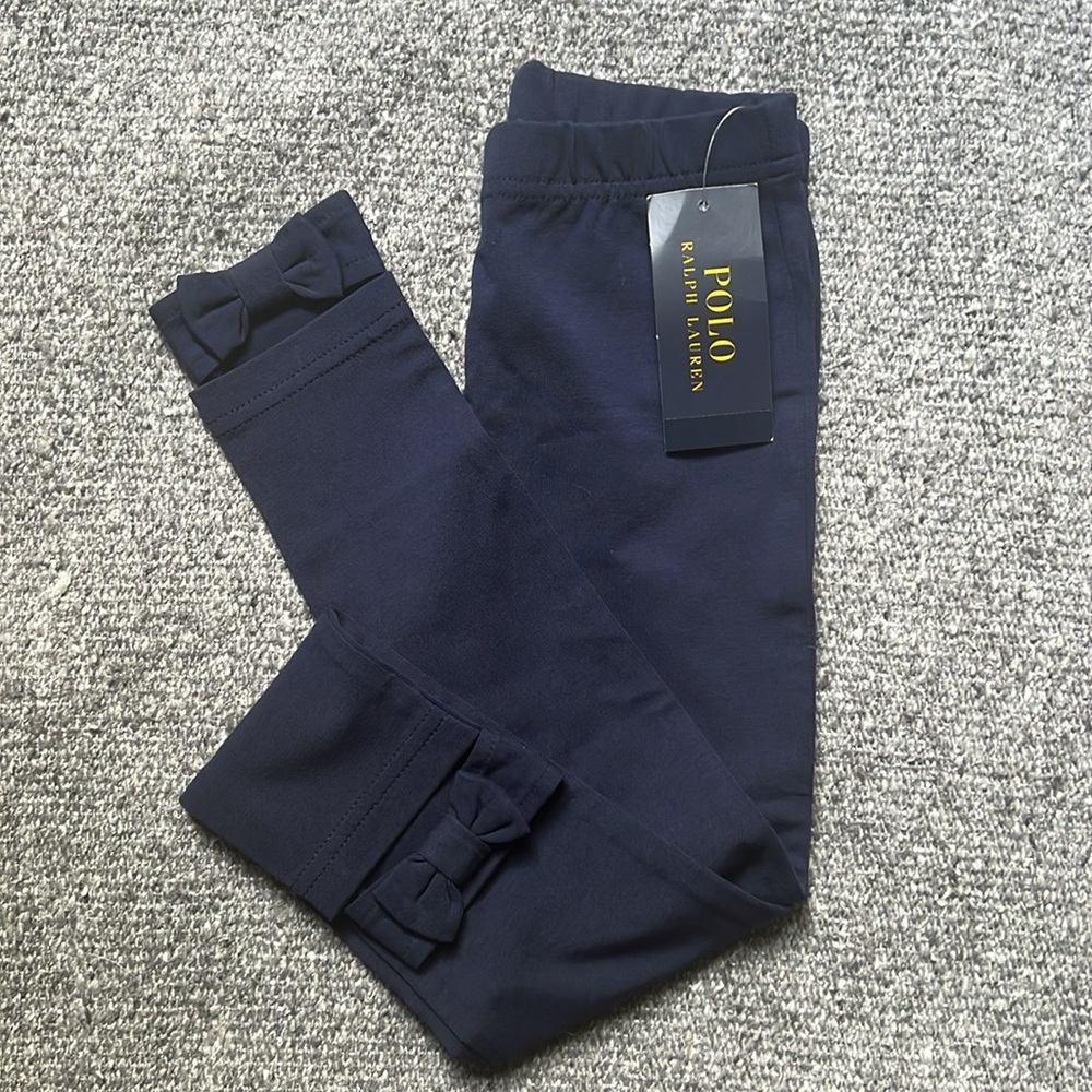 NWT Ralph Lauren Bow Detail Back Cotton Jersey Leggings Navy Blue Girls 6 - Picture 2 of 3